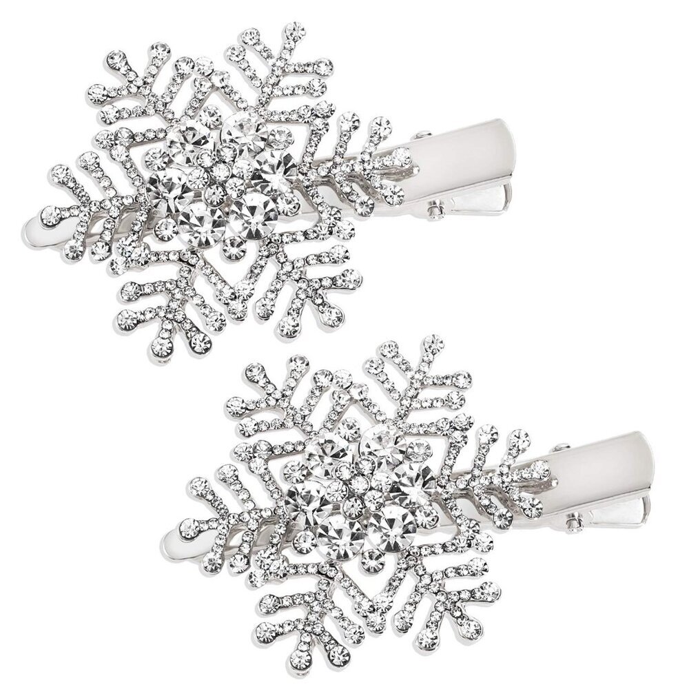 Snowflake Hair Clips Xmas Holiday Sparkly Rhinestone Snowflake Hairpin Silver